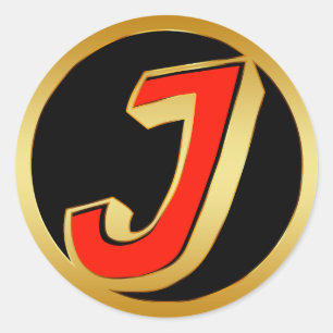 GOLD RETRO MONOGRAM LETTER J CLASSIC ROUND STICKER