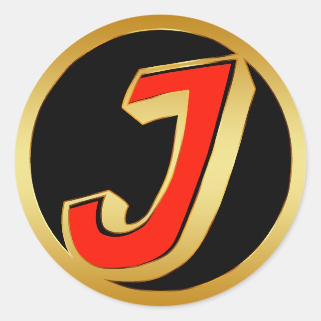 GOLD RETRO MONOGRAM LETTER J CLASSIC ROUND STICKER (Front)