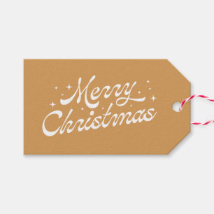 Gold Retro Script Merry Christmas Holiday Gift Tags