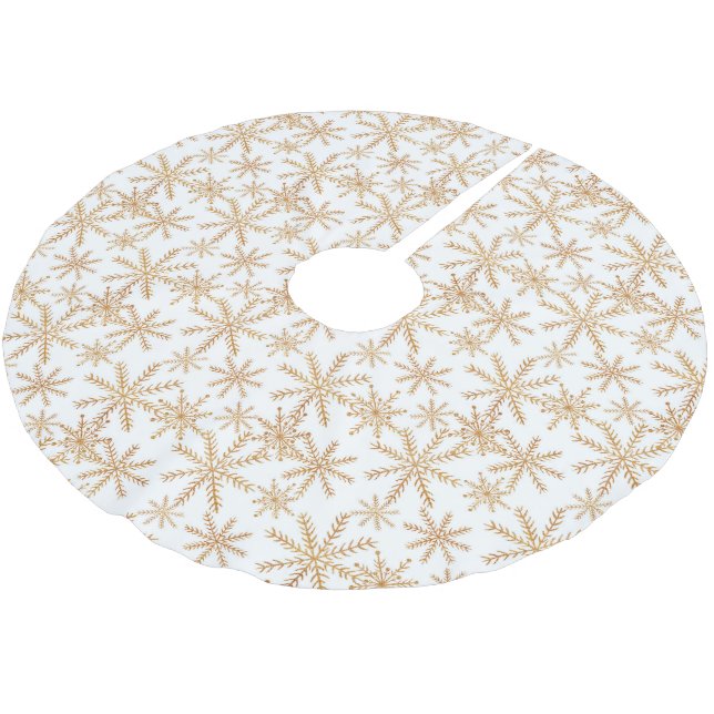 Gold Retro Snowflake Pattern Brushed Polyester Tree Skirt (Angled)