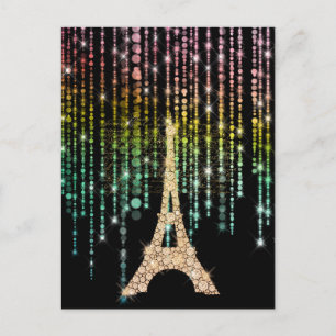 Gold  Rhinestones  Eiffel Tower Postcard