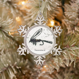 "Gold Ribbed Hare's Ear" wet fly fly tying, art Snowflake Pewter Christmas Ornament