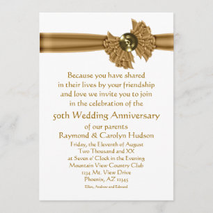 Gold Ribbon 50th Anniversary Party Invitations
