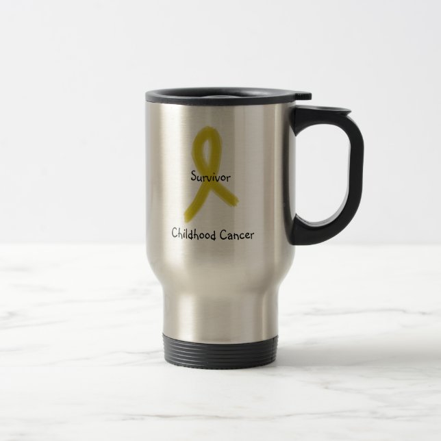 GOLD RIBBON 9-4-09, Survivor, Childhood Cancer Travel Mug (Right)
