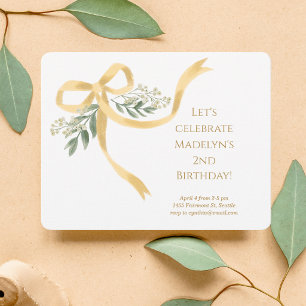 Gold Ribbon Bow Birthday Party Invitation