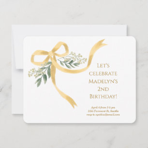 Gold Ribbon Bow Birthday Party Invitation