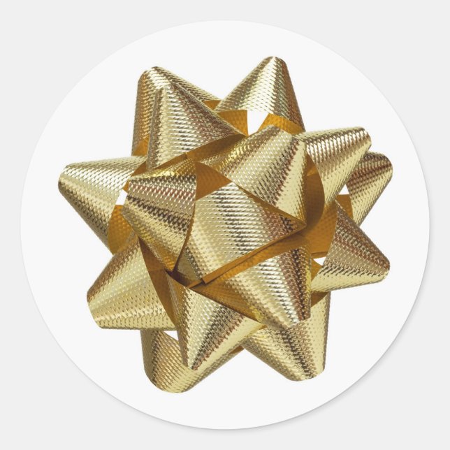 Gold Ribbon/Bow Classic Round Sticker (Front)
