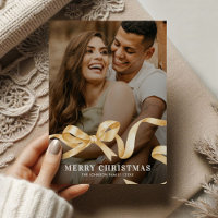 Gold Ribbon Bow Photo Christmas