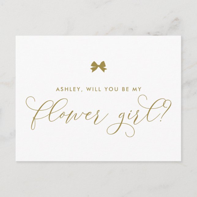 Gold Ribbon Bow Will You Be My Flower Girl Card (Front)