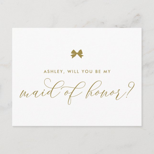 Gold Ribbon Bow Will You Be My Maid of Honour Card (Front)