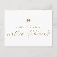 Gold Ribbon Bow Will You Be My Matron of Honour