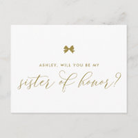 Gold Ribbon Bow Will You Be My Sister of Honour