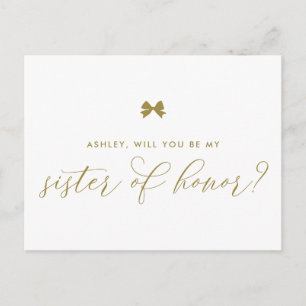 Gold Ribbon Bow Will You Be My Sister of Honour Postcard