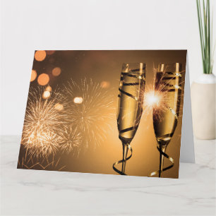 Gold Ribbon Champagne Glasses Card