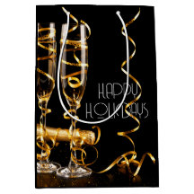 Gold Ribbon Champagne Happy Holidays