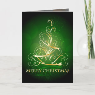 Gold Ribbon Christmas Tree Card