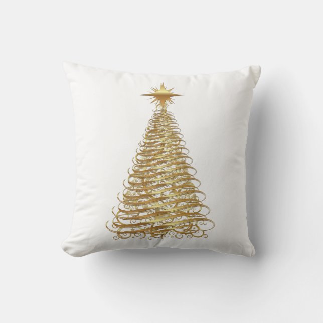 Gold ribbon christmas tree cushion (Front)