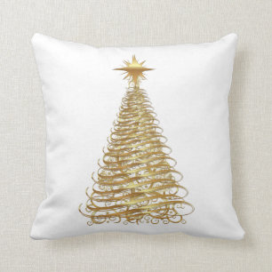 Gold ribbon christmas tree cushion