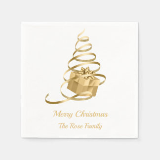 Gold Ribbon Christmas Tree Present Napkin