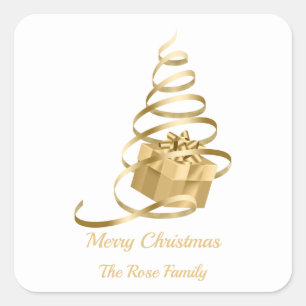 Gold Ribbon Christmas Tree Present Sticker