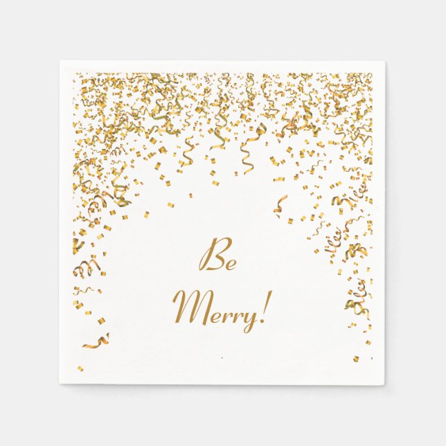 Gold Ribbon Confetti Holiday Napkin (Front)