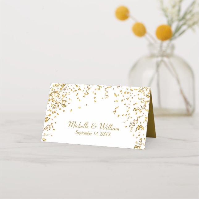 Gold Ribbon Confetti Place Card (Front)