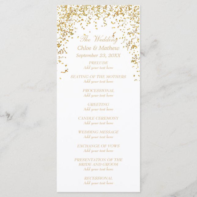 Gold Ribbon Confetti Wedding Program Programme (Front)
