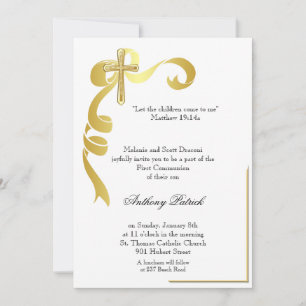 Gold Ribbon Cross Communion Invitation