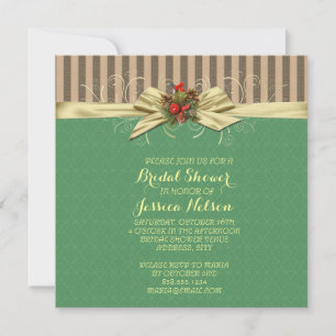 Gold Ribbon Damask Christmas Bridal Shower Invitation