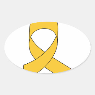 Gold Ribbon Drawing Oval Sticker