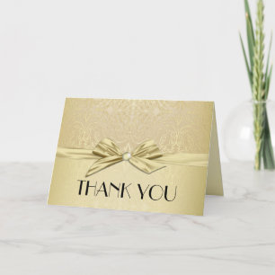 Gold Ribbon Elegant Damask Thank you card