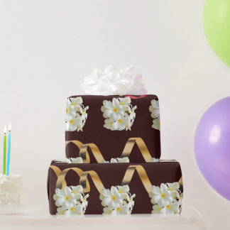 Gold Ribbon Frangipani Matte Wrapping Paper