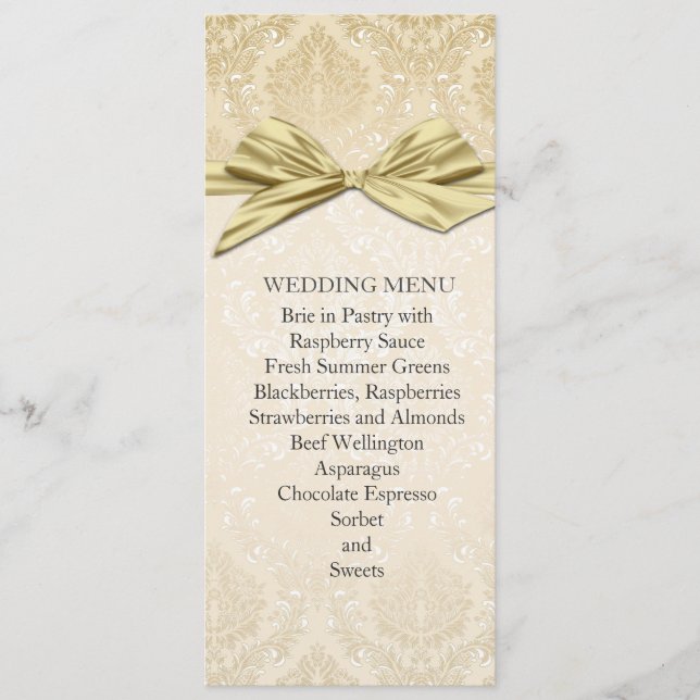 Gold Ribbon Gold Damask Wedding Menu (Front)