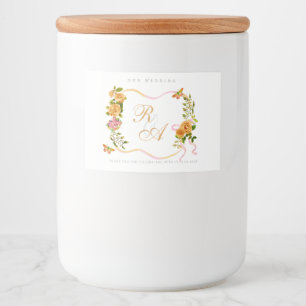 Gold Ribbon Monogram Wedding Food Label