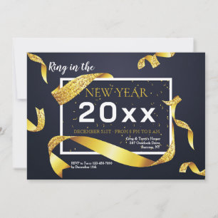 Gold Ribbon New Year Party Invitation