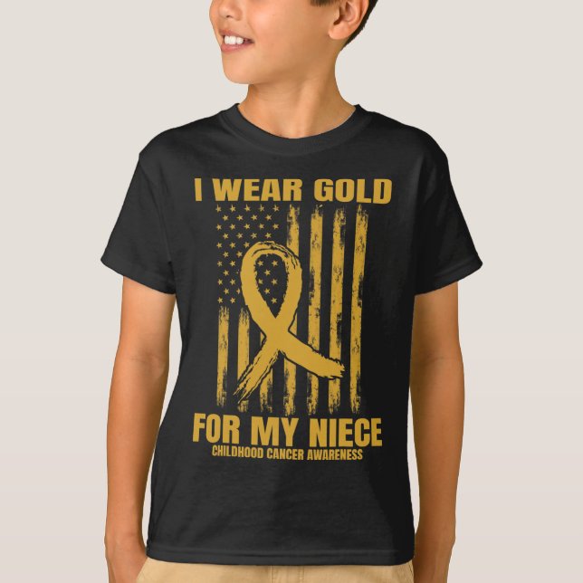 Gold Ribbon Niece Childhood Cancer Awareness Ameri T-Shirt (Front)