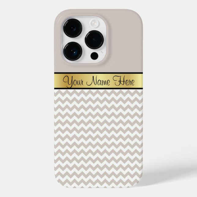 Gold Ribbon On Chic Sand Grey and White Chevron Case-Mate iPhone Case (Back)