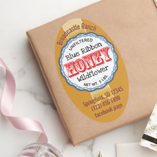 Gold Ribbon Red Vintage Typography Honey Stickers