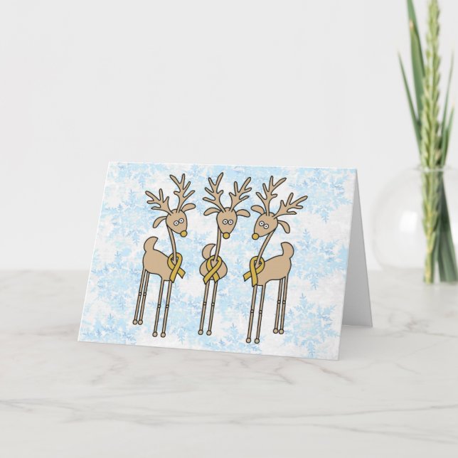Gold Ribbon Reindeer Holiday Card (Front)