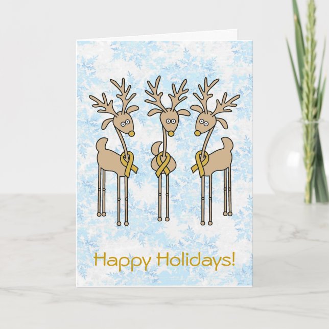 Gold Ribbon Reindeer Holiday Card (Front)