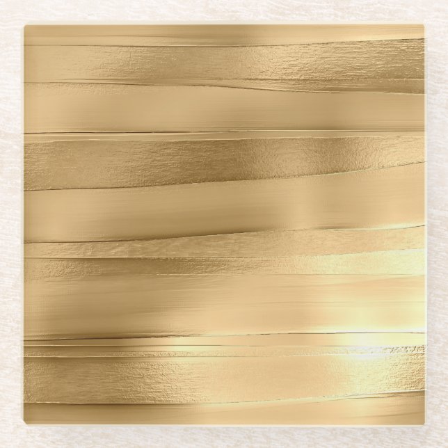 gold ribbon texture metallic stylish  glass coaster (Front)