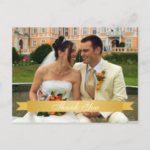 Gold ribbon wedding photo custom thank you note postcard