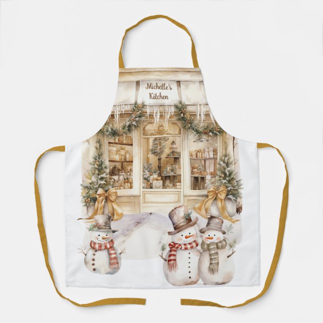 Gold Ribbon Winter Bakery Apron (Front)