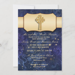 Gold Ribbon With Gold Celtic Cross Invitation