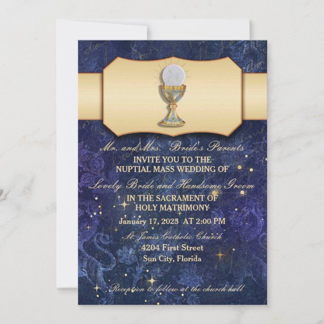 Gold Ribbon With Holy Eucharist Chalice Invitation (Front)