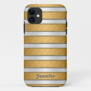 Gold Ribbons Stripes Personalised Art iPhone 11 Case