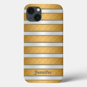 Gold Ribbons Stripes Personalised Art iPhone 13 Case