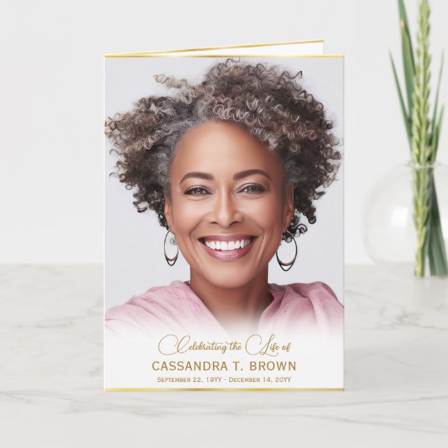 Gold Rim Photo Funeral Order of Service Folded Programme (Front)