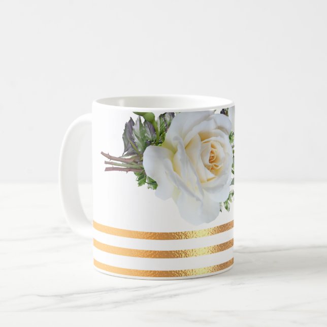 Gold Rimmed Floral Coffee Mug (Front Left)