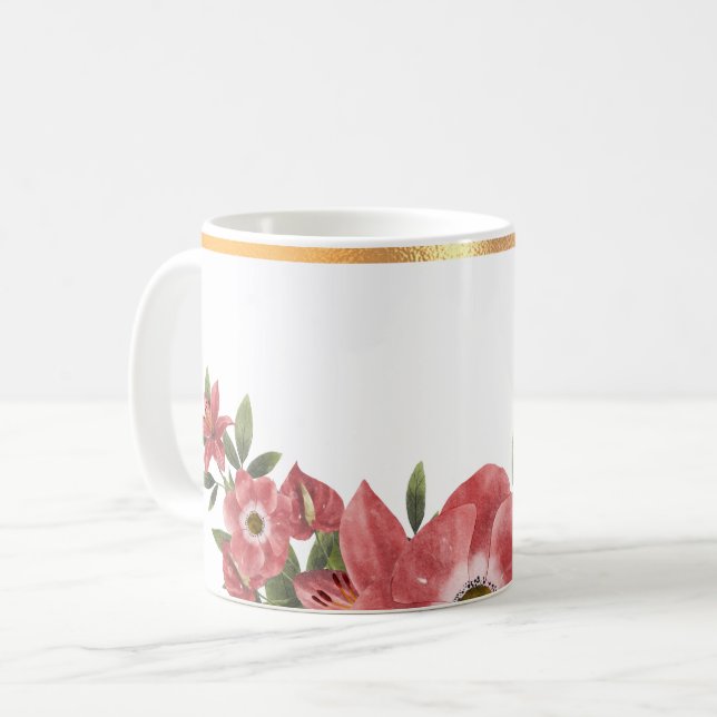 Gold Rimmed Floral Coffee Mug (Front Left)